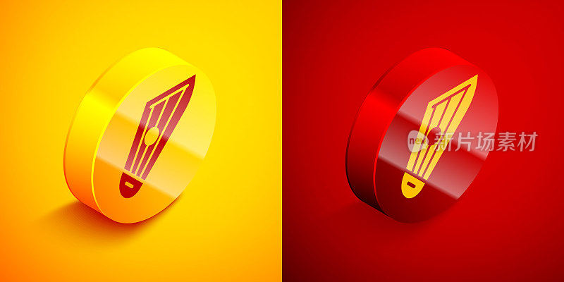 Isometric Musical instrument kankles icon isolated on orange and red background. Circle button. Vector